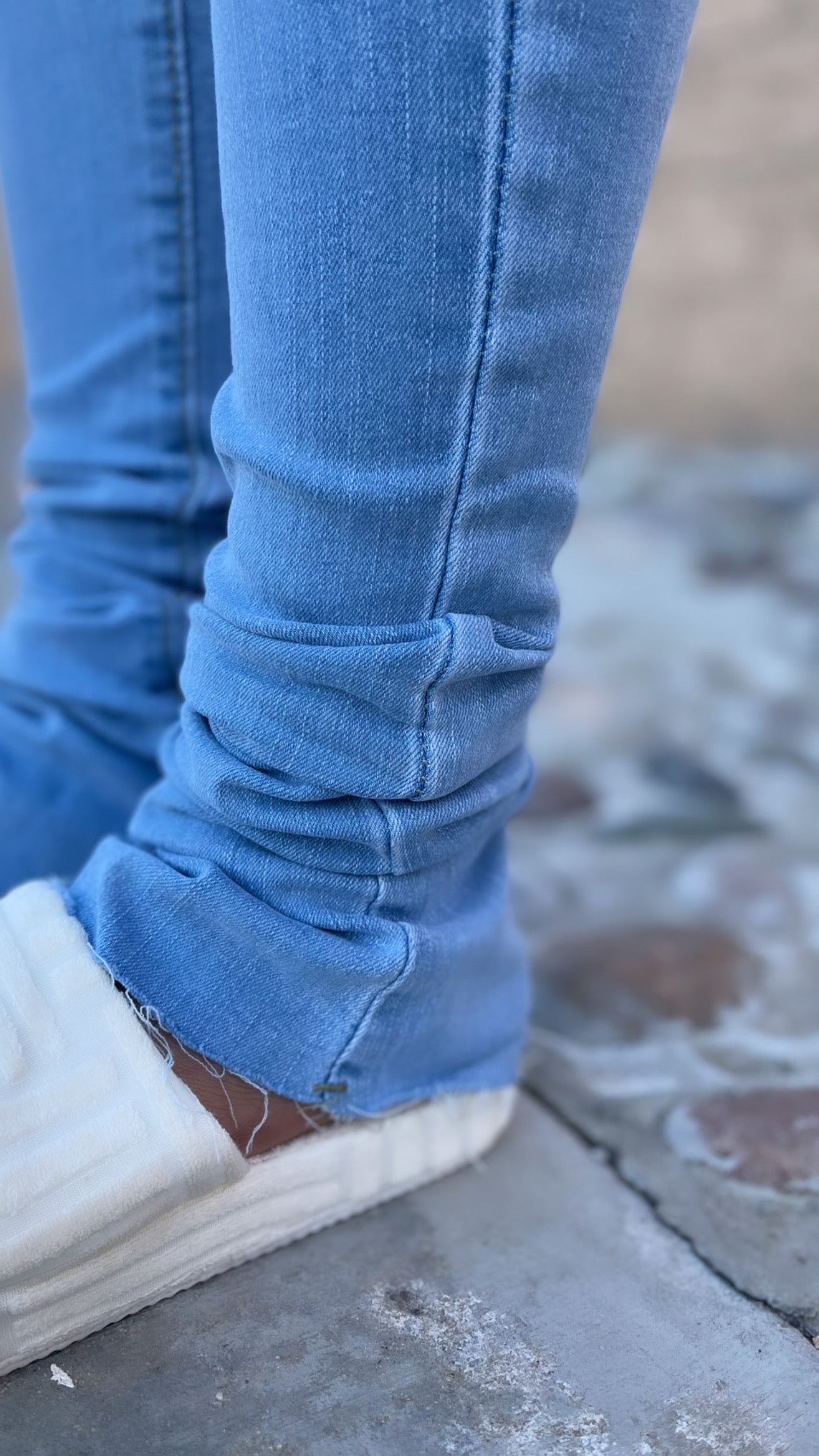 Stacked Dark Blue Jeans